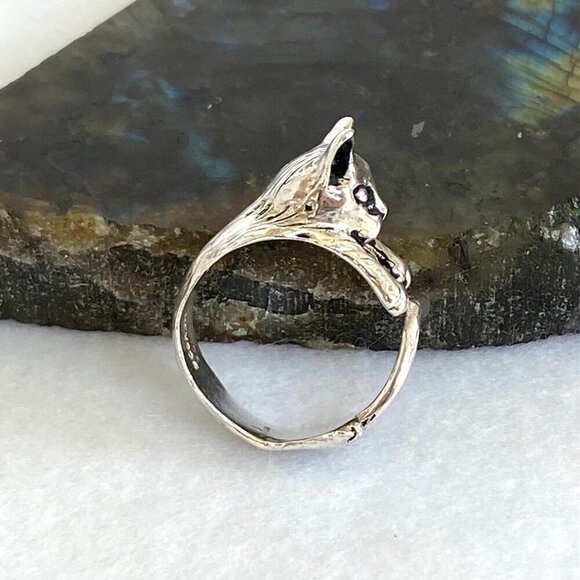 Sterling Silver 925 Adjustable 3D Cat Kitten Animal Wide Band Bypass Ring Sz 6 - Picture 3 of 16